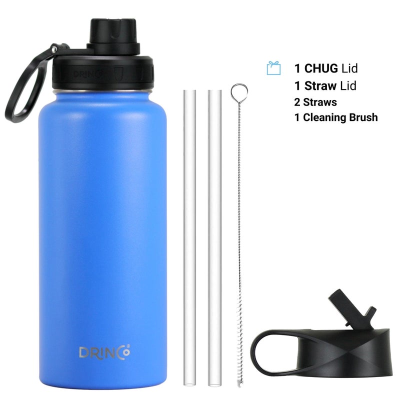 DRINCO Stainless Steel Water Bottle Spout Lid Vacuum Insulated Double Wall Water Bottle Wide Mouth (40oz 32oz 22oz 18oz 14oz) Leak Proof Keep Cold Sport Camping Hiking (32 oz, 32oz Royal Blue) - Image 2